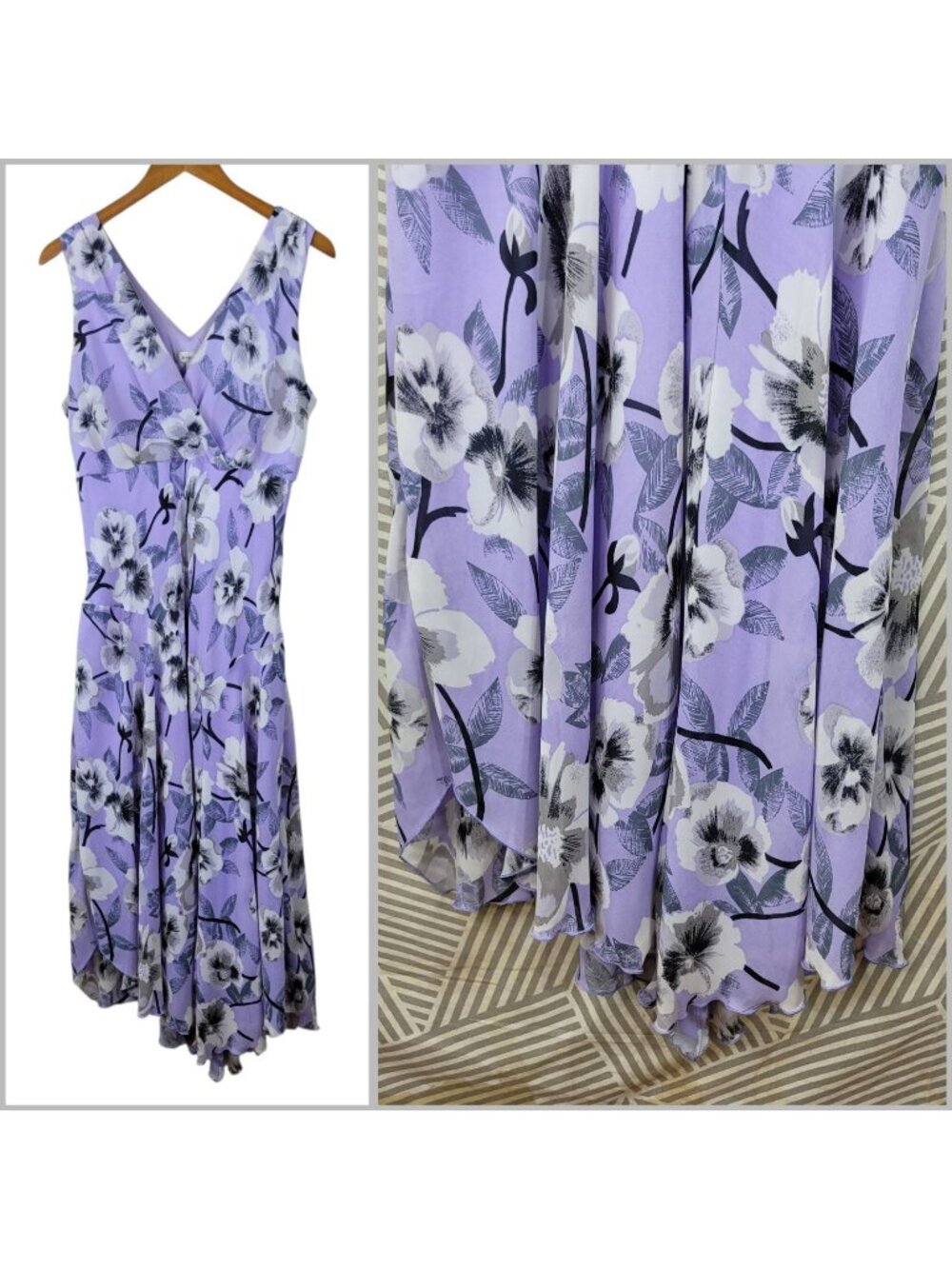 Vintage Slip Dress 16 Floral Cottagecore alt maxi long Assymetric Flare Purple